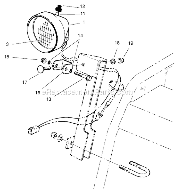 Headlamp Assembly Diagram and Parts List for 38087 200000001-200999999 - 2000 Toro Snow Blower