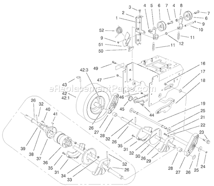 LOWER TRACTION ASSEMBLY Diagram and Parts List for 38087 210000001-210999999 - 2001 Toro Snow Blower