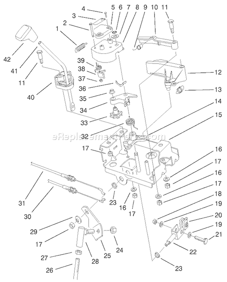 POWER SHIFT CONTROL ASSEMBLY Diagram and Parts List for 38087 210000001-210999999 - 2001 Toro Snow Blower