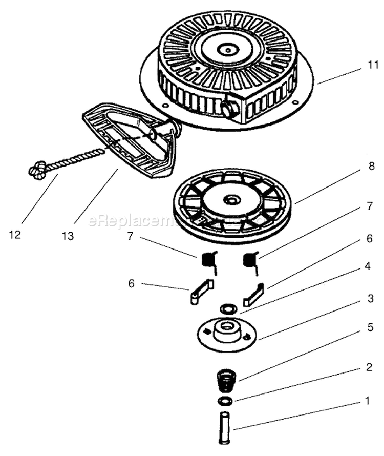 Recoil Starter Diagram and Parts List for 38087 210000001-210999999 - 2001 Toro Snow Blower