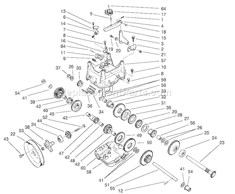 Traction Gearcase Diagram and Parts List for 38087 210000001-210999999 - 2001 Toro Snow Blower