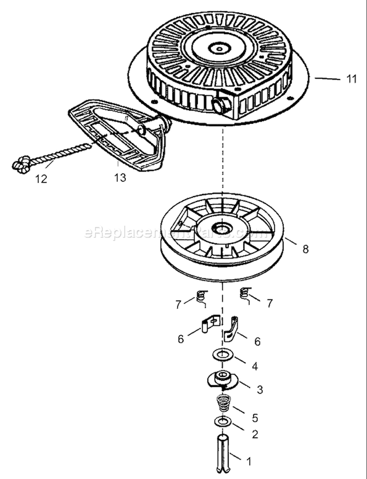 Recoil Starter Diagram and Parts List for 38087 240000001-240999999 - 2004 Toro Snow Blower