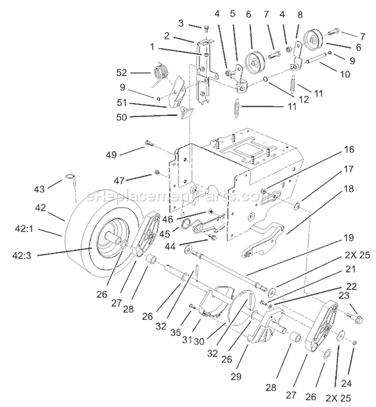 Lower Traction Assembly Diagram and Parts List for 38087 240000001-240999999 - 2004 Toro Snow Blower