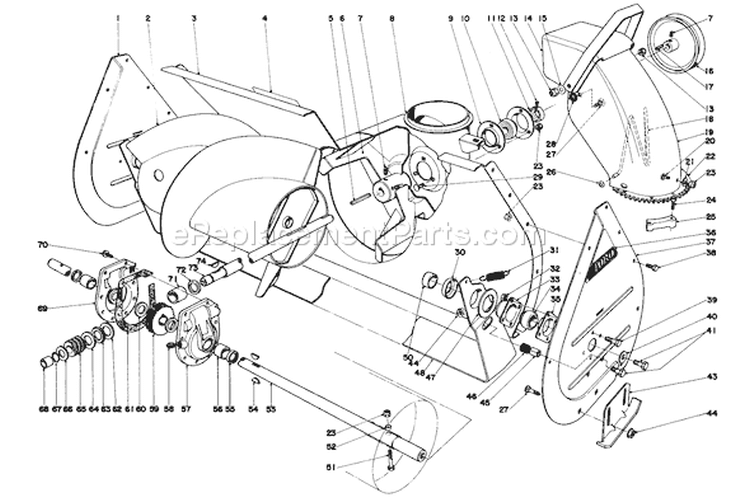 Auger Assembly Diagram and Parts List for 38090 4000001-4999999 - 1984 Toro Snow Blower