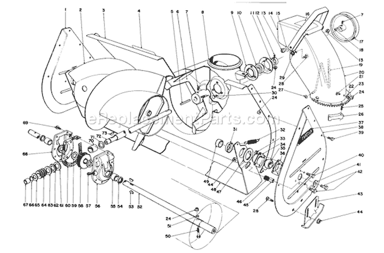 Auger Assembly Diagram and Parts List for 38090 5000001-5999999 - 1985 Toro Snow Blower
