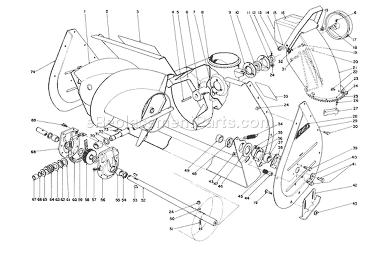 Auger Assembly Diagram and Parts List for 38090 6000001-6999999 - 1986 Toro Snow Blower
