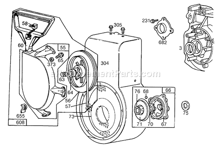 Engine Diagram and Parts List for 38090 6000001-6999999 - 1986 Toro Snow Blower