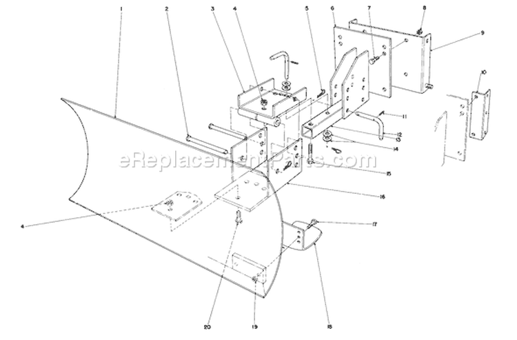 Grader Blade Diagram and Parts List for 38090 6000001-6999999 - 1986 Toro Snow Blower