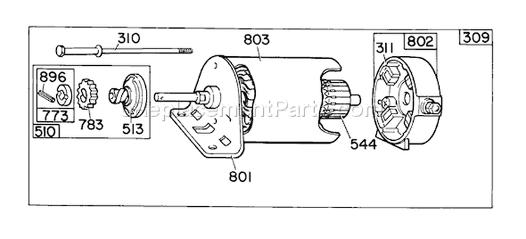 Starter Motor Diagram and Parts List for 38090 7000001-7999999 - 1987 Toro Snow Blower