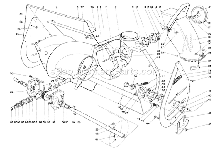 Auger Assembly Diagram and Parts List for 38095 4000001-4999999 - 1984 Toro Snow Blower