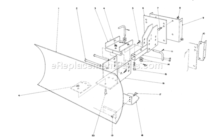 Grader Blade Diagram and Parts List for 38095 6000001-6999999 - 1986 Toro Snow Blower