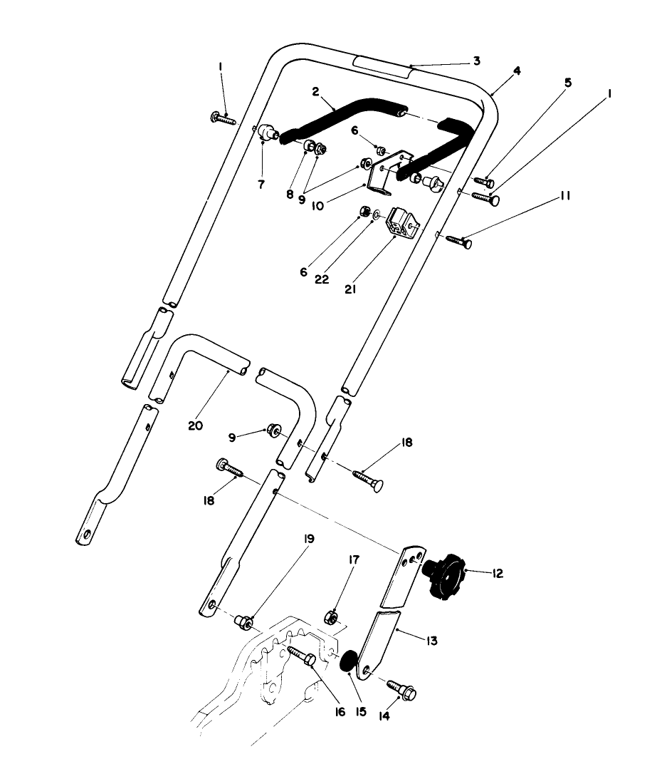 Handle Assembly Diagram and Parts List for 20586 0000001 - 0999999 Toro Lawn Mower