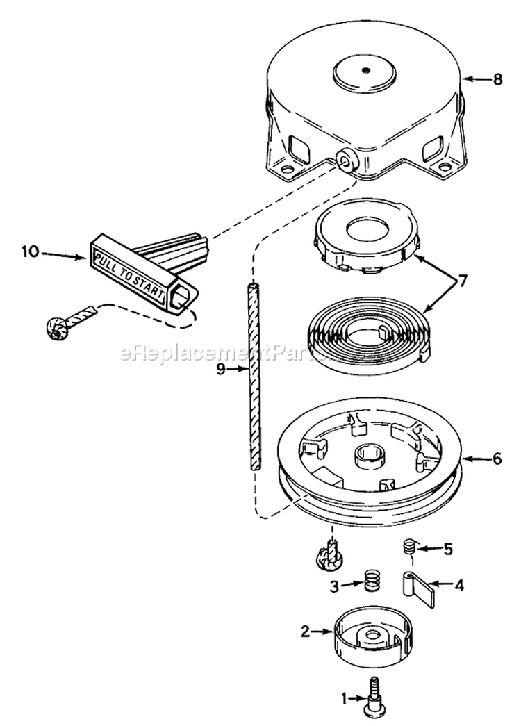 Rewind Starter Diagram and Parts List for 38100 1000001-1999999 - 1981 Toro Snow Blower