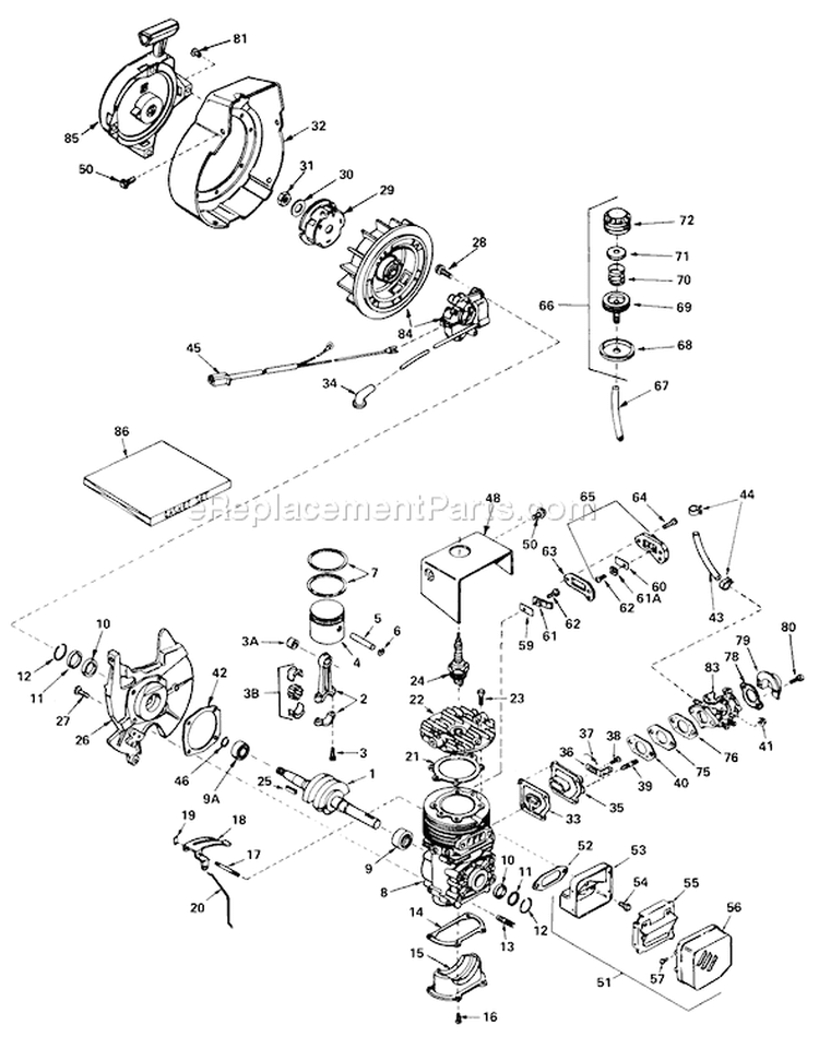Engine Diagram and Parts List for 38100 9000001-9999999 - 1979 Toro Snow Blower