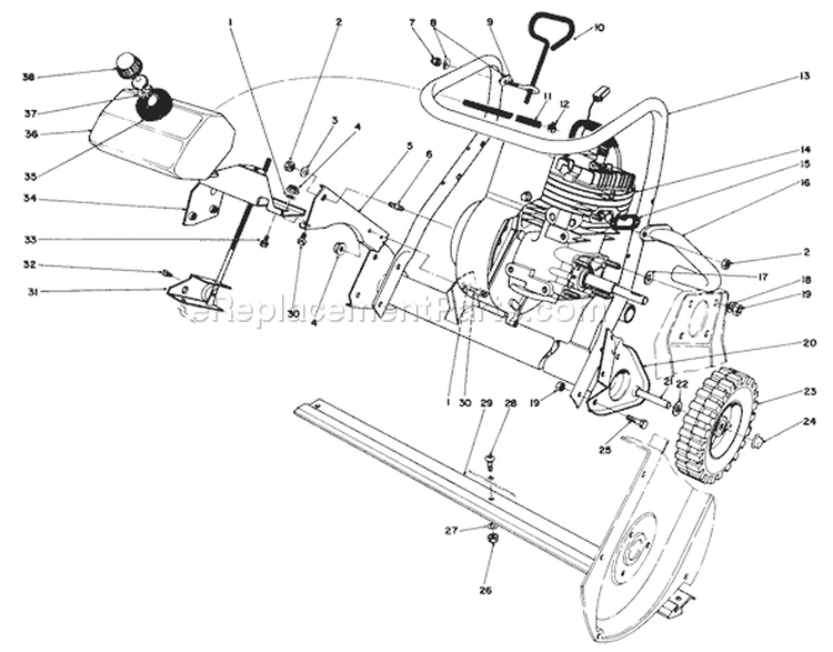Engine Diagram and Parts List for 38115C 0000001-0999999 - 1990 Toro Snow Blower
