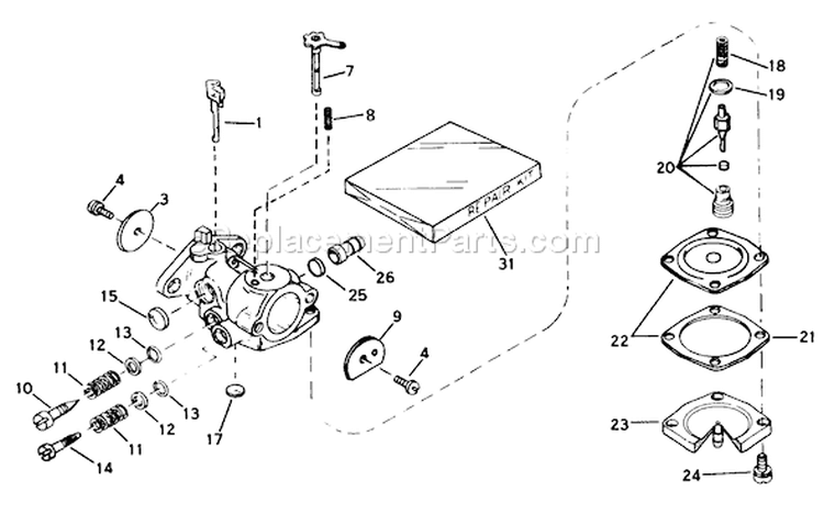 Carburetor Diagram and Parts List for 38116 9000001-9999999 - 1989 Toro Snow Blower