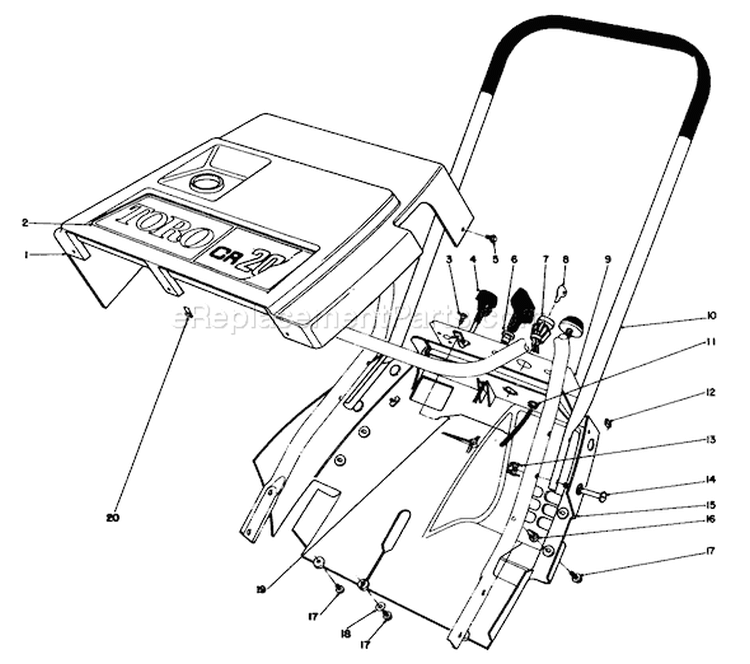Shroud & Handle Assembly Diagram and Parts List for 38116 9000001-9999999 - 1989 Toro Snow Blower