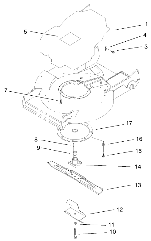 Engine & Blade Assembly Diagram and Parts List for 22170 9900001 - 9999999 Toro Lawn Mower