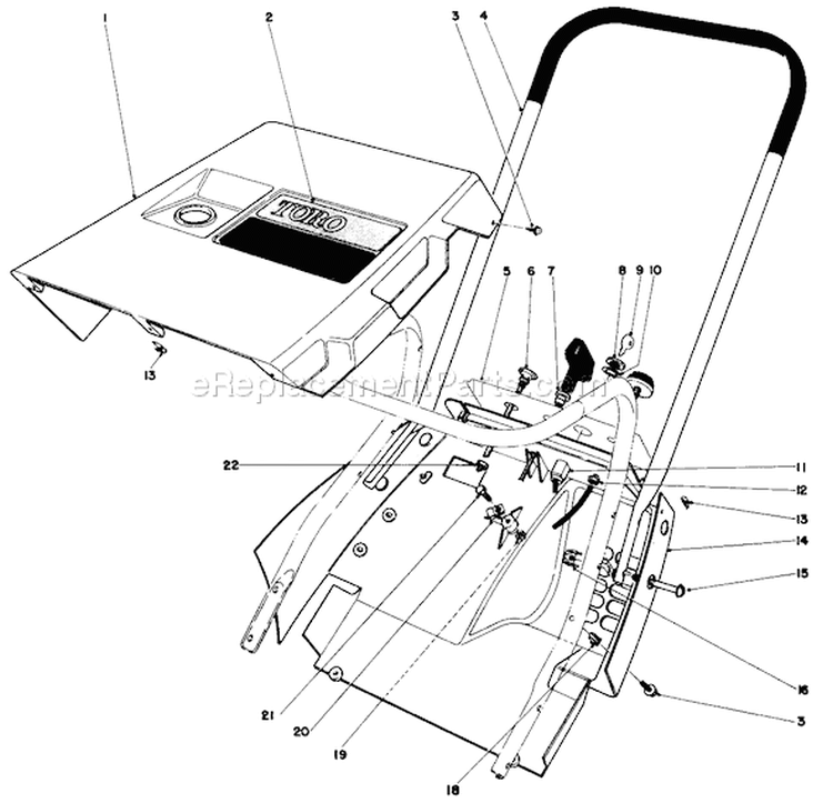 Shroud & Handle Assembly Diagram and Parts List for 38120 0015001-0099999 - 1980 Toro Snow Blower