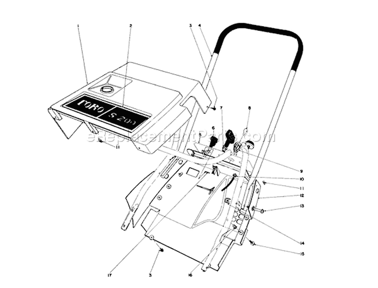Shroud & Handle Assembly Diagram and Parts List for 38120 1000001-1000350 - 1981 Toro Snow Blower