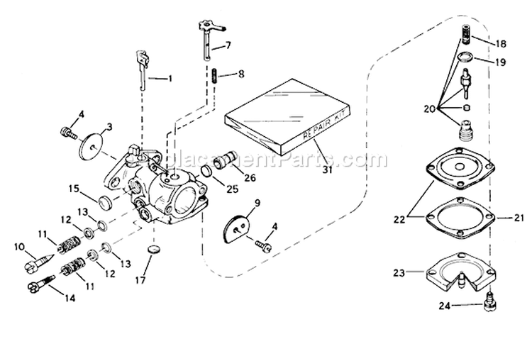 Carburetor Diagram and Parts List for 38120 3000001-3999999 - 1983 Toro Snow Blower