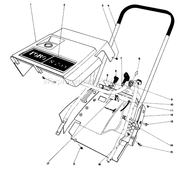 Shroud & Handle Assembly Diagram and Parts List for 38120 3000001-3999999 - 1983 Toro Snow Blower