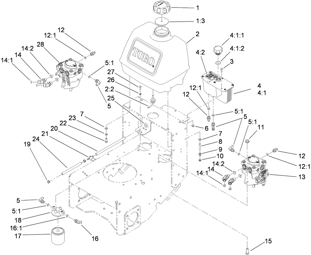 Fuel System, Hydraulic Pump And Filter Assembly Diagram and Parts List for 38494 (290000001-290999999)(2009) Toro Lawn Mower