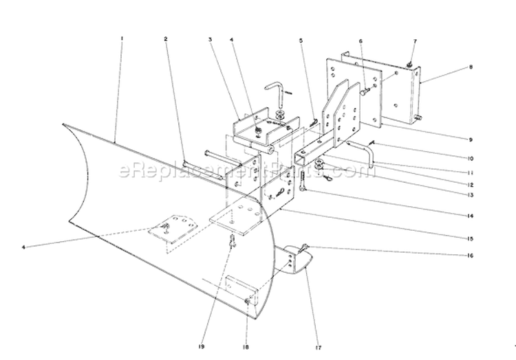 Grader Blade Diagram and Parts List for 38090 0000001-0999999 - 1980 Toro Snow Blower