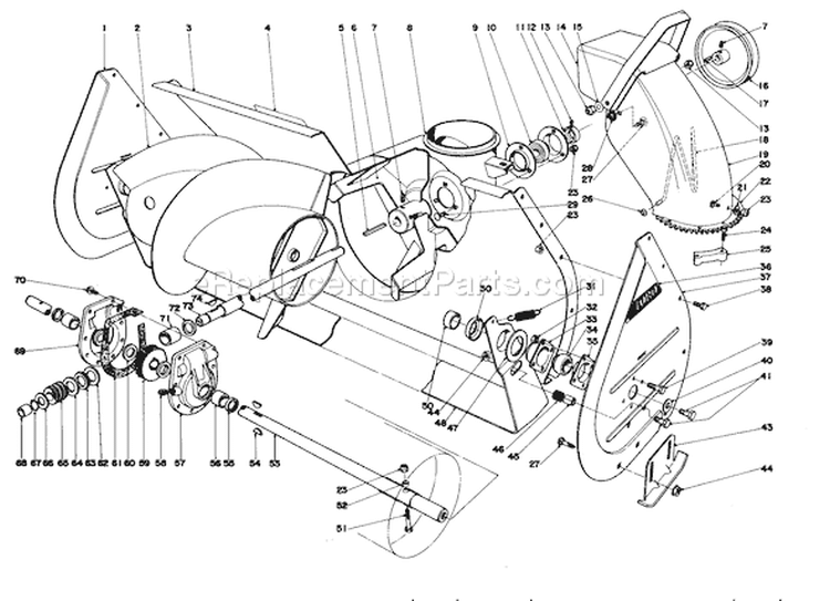 Auger Assembly Diagram and Parts List for 38090 0000001-0999999 - 1980 Toro Snow Blower