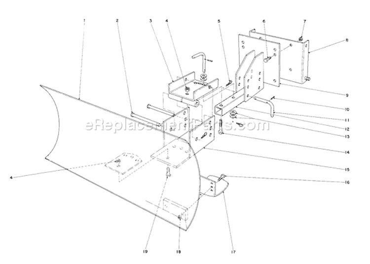 Grader Blade Diagram and Parts List for 38160 0000001-0999999 - 1980 Toro Snow Blower