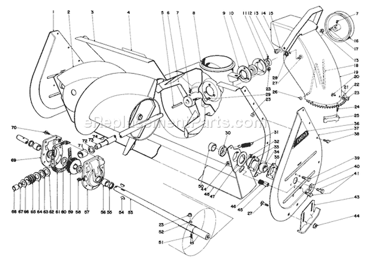 Auger Assembly Diagram and Parts List for 38160 0000001-0999999 - 1980 Toro Snow Blower