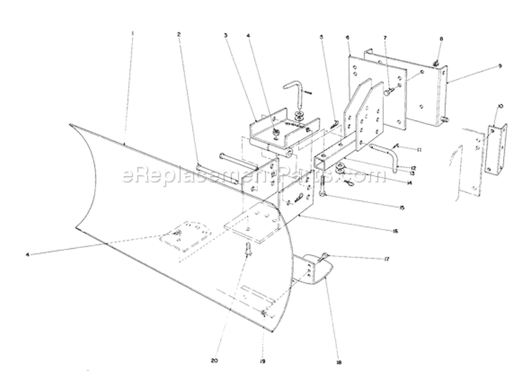 Grader Blade Diagram and Parts List for 38160 1000001-1999999 - 1981 Toro Snow Blower