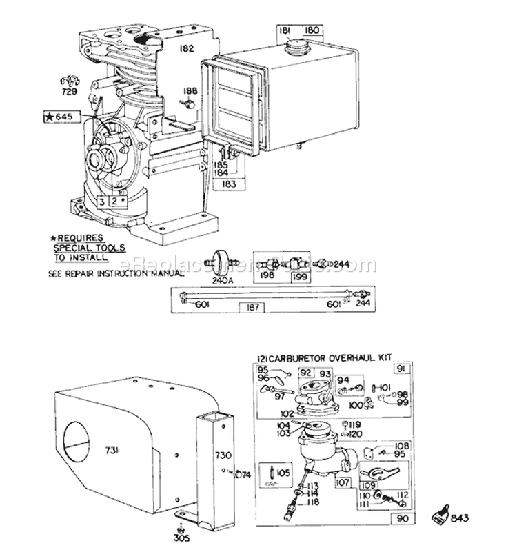 Engine Diagram and Parts List for 38160 1000001-1999999 - 1981 Toro Snow Blower