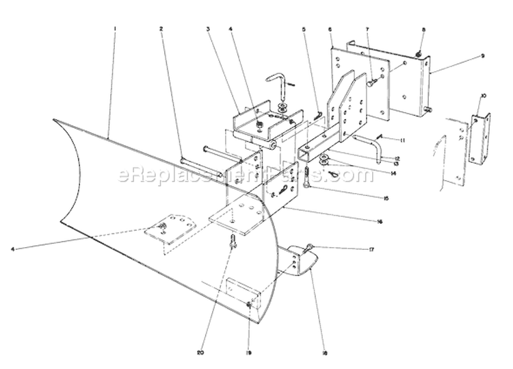 Grader Blade Diagram and Parts List for 38160 2000001-2999999 - 1982 Toro Snow Blower