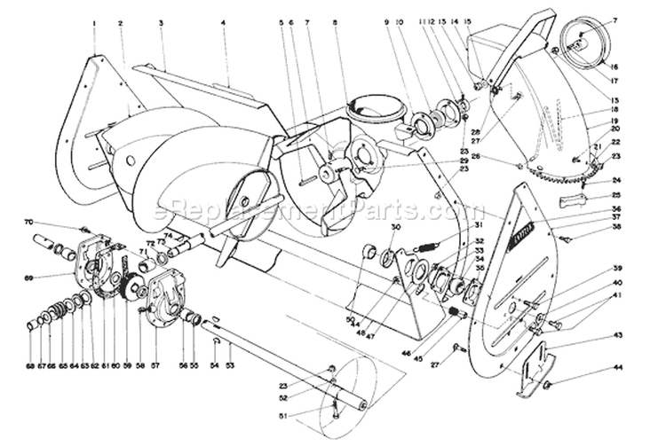 Auger Assembly Diagram and Parts List for 38160 4000001-4999999 - 1984 Toro Snow Blower