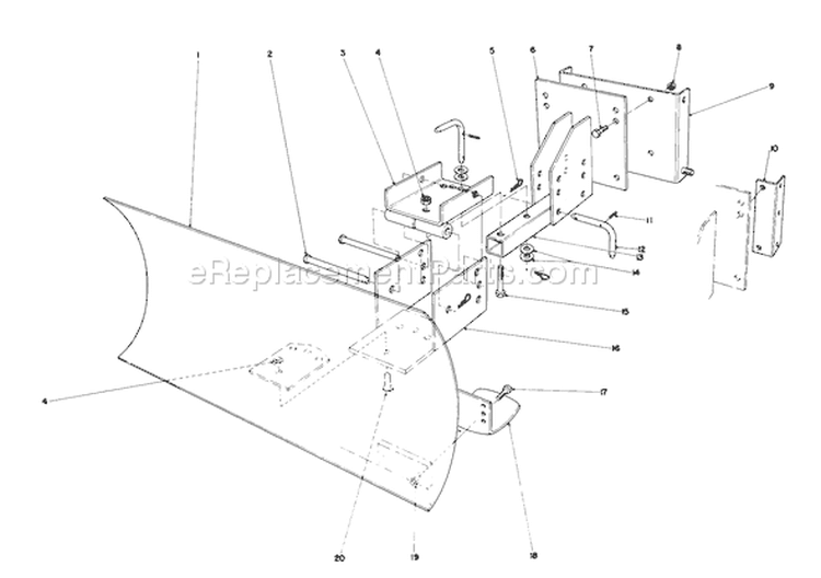 Grader Blade Diagram and Parts List for 38160 4000001-4999999 - 1984 Toro Snow Blower