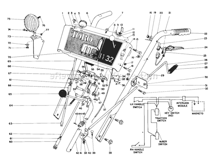 Handle Assembly Diagram and Parts List for 38160 4000001-4999999 - 1984 Toro Snow Blower