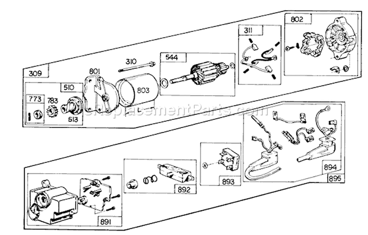 Starter Motor Kit Diagram and Parts List for 38160 6000001-6999999 - 1986 Toro Snow Blower