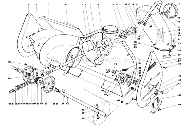 Auger Assembly Diagram and Parts List for 38160 9000001-9999999 - 1979 Toro Snow Blower