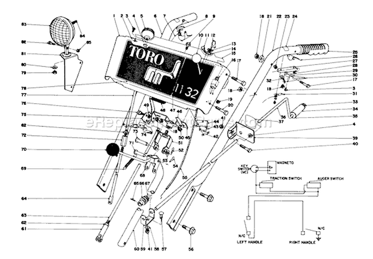 Handle Assembly Diagram and Parts List for 38160 9000001-9999999 - 1979 Toro Snow Blower