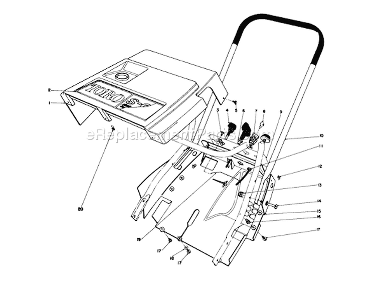 Shroud & Handle Assembly Diagram and Parts List for 38162C 4000001-4999999 - 1984 Toro Snow Blower