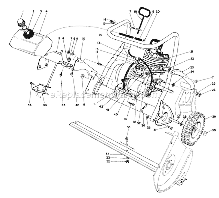 Engine Diagram and Parts List for 38162 0000001-0999999 - 1990 Toro Snow Blower