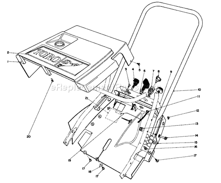 Shroud & Handle Assembly Diagram and Parts List for 38162 0000001-0999999 - 1990 Toro Snow Blower