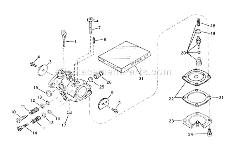 Carburetor Diagram and Parts List for 38162 4000001-4999999 - 1984 Toro Snow Blower