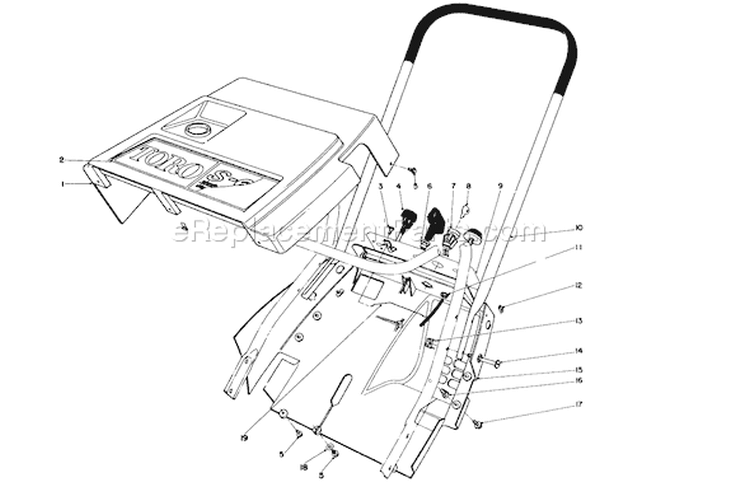 Shroud & Handle Assembly Diagram and Parts List for 38162 4000001-4999999 - 1984 Toro Snow Blower