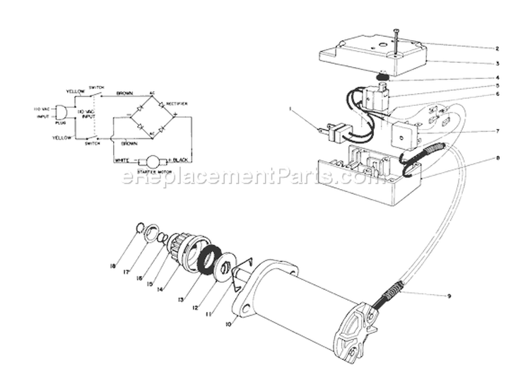 Starter Motor & Switch Assembly Diagram and Parts List for 38162 4000001-4999999 - 1984 Toro Snow Blower