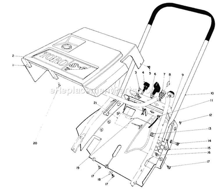 Shroud & Handle Assembly Diagram and Parts List for 38162 9000001-9999999 - 1989 Toro Snow Blower