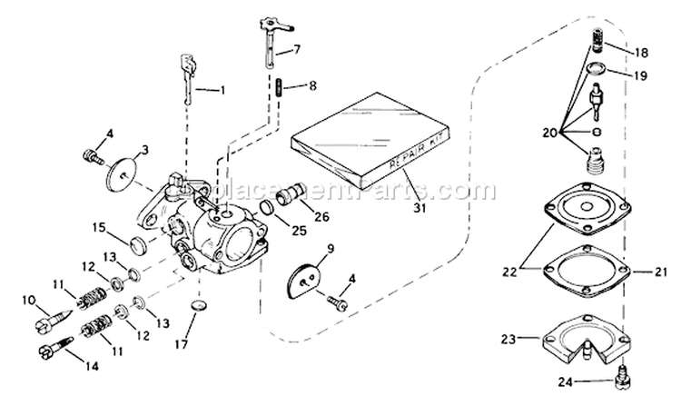 Carburetor Diagram and Parts List for 38165 1000001-1999999 - 1991 Toro Snow Blower