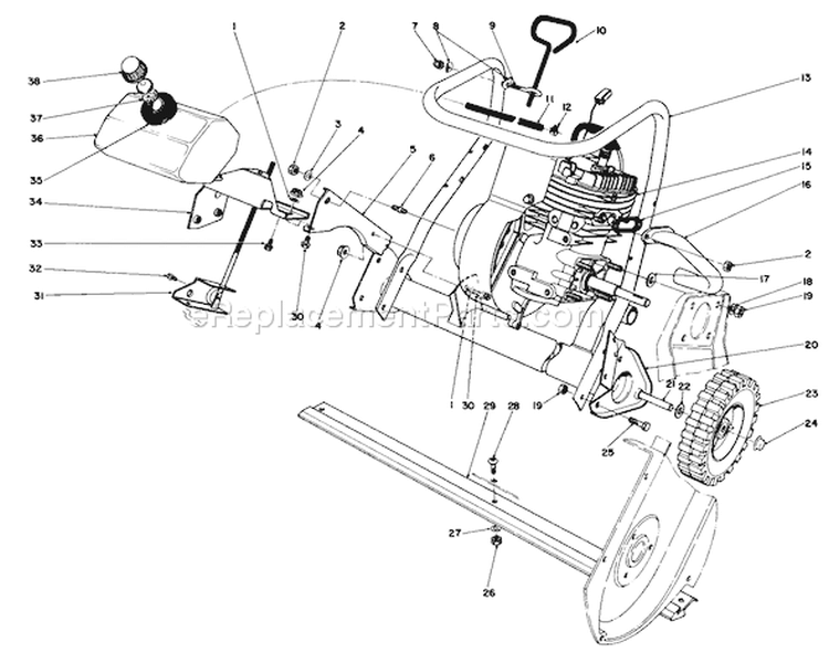 Engine Diagram and Parts List for 38165 1000001-1999999 - 1991 Toro Snow Blower