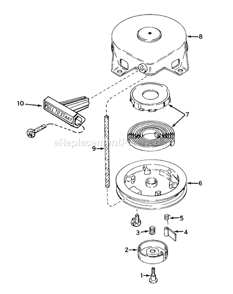 Rewind Starter Diagram and Parts List for 38165 5010001-5999999 - 1985 Toro Snow Blower
